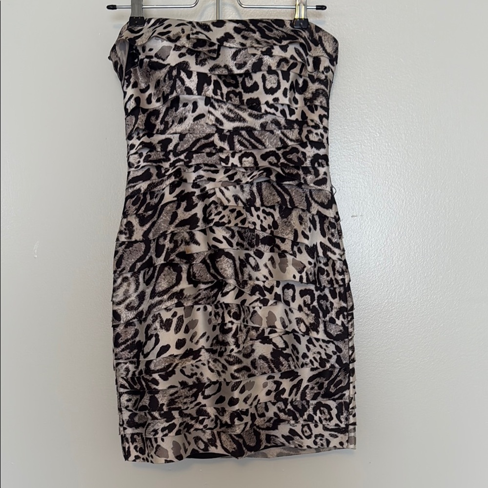 Bebe Black and White Ruched Bodycon Dress